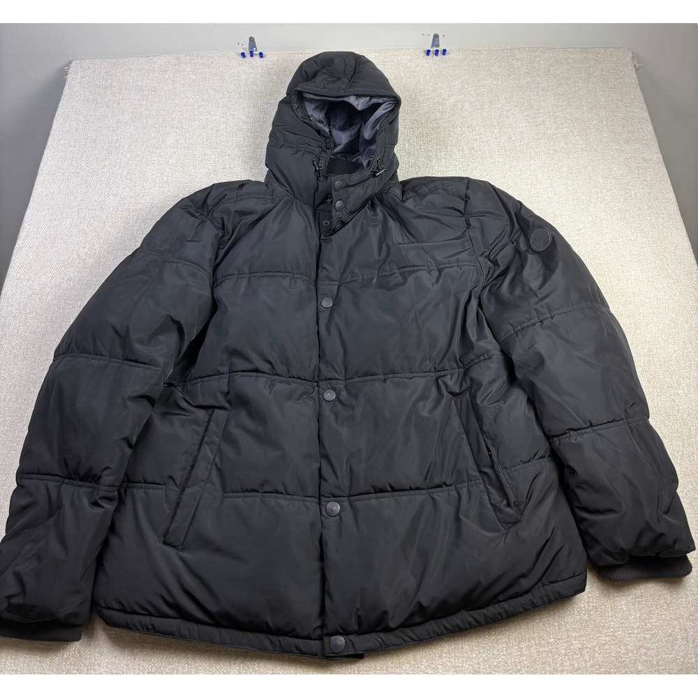 Lucky Brand Mens Black Hooded Puffer Jacket Quilted Winter Coat XXL